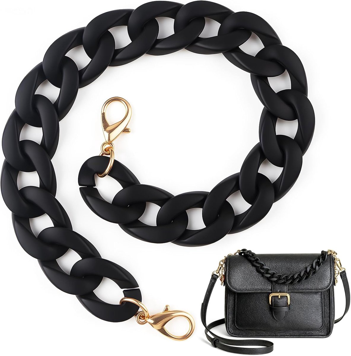 Handtasketting als reserveriem, 37 cm lange tassengreepketting, mat-zwarte tashanger verlenging voor handtassen, clutches, tashanger voor handtassen en buiktassen