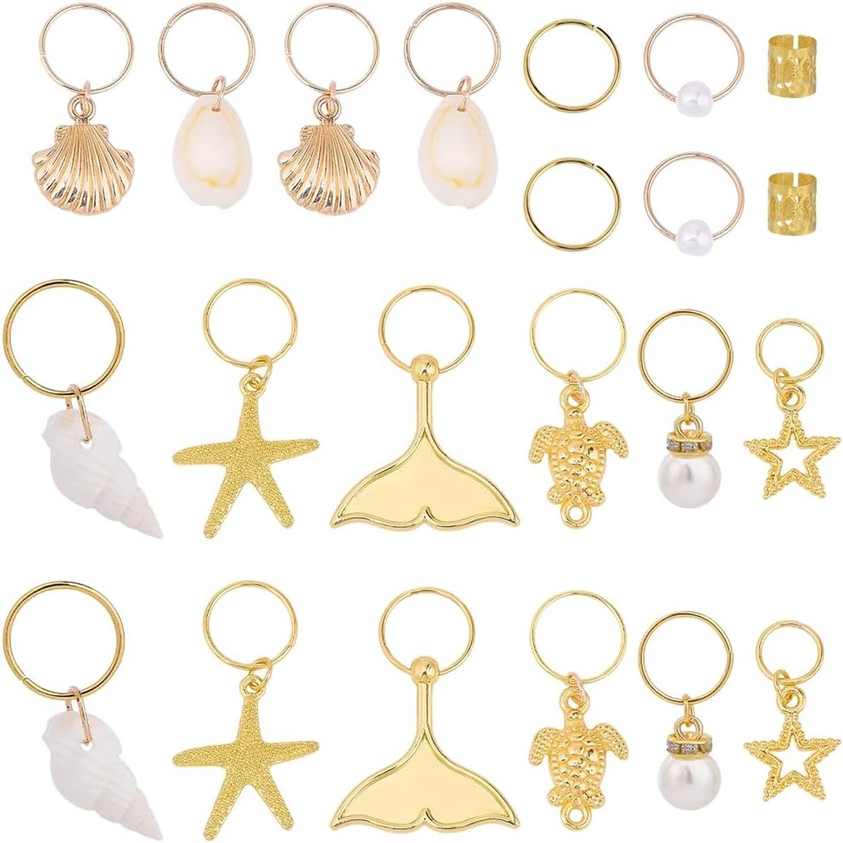 40 stuks schelp dreadlock bedels zeehaar bedels zomer schildpad zeemeermin staart zeedieren legering gevlochten manchetten kralen hanger clip ringen voor Afrikaans haar kapsel