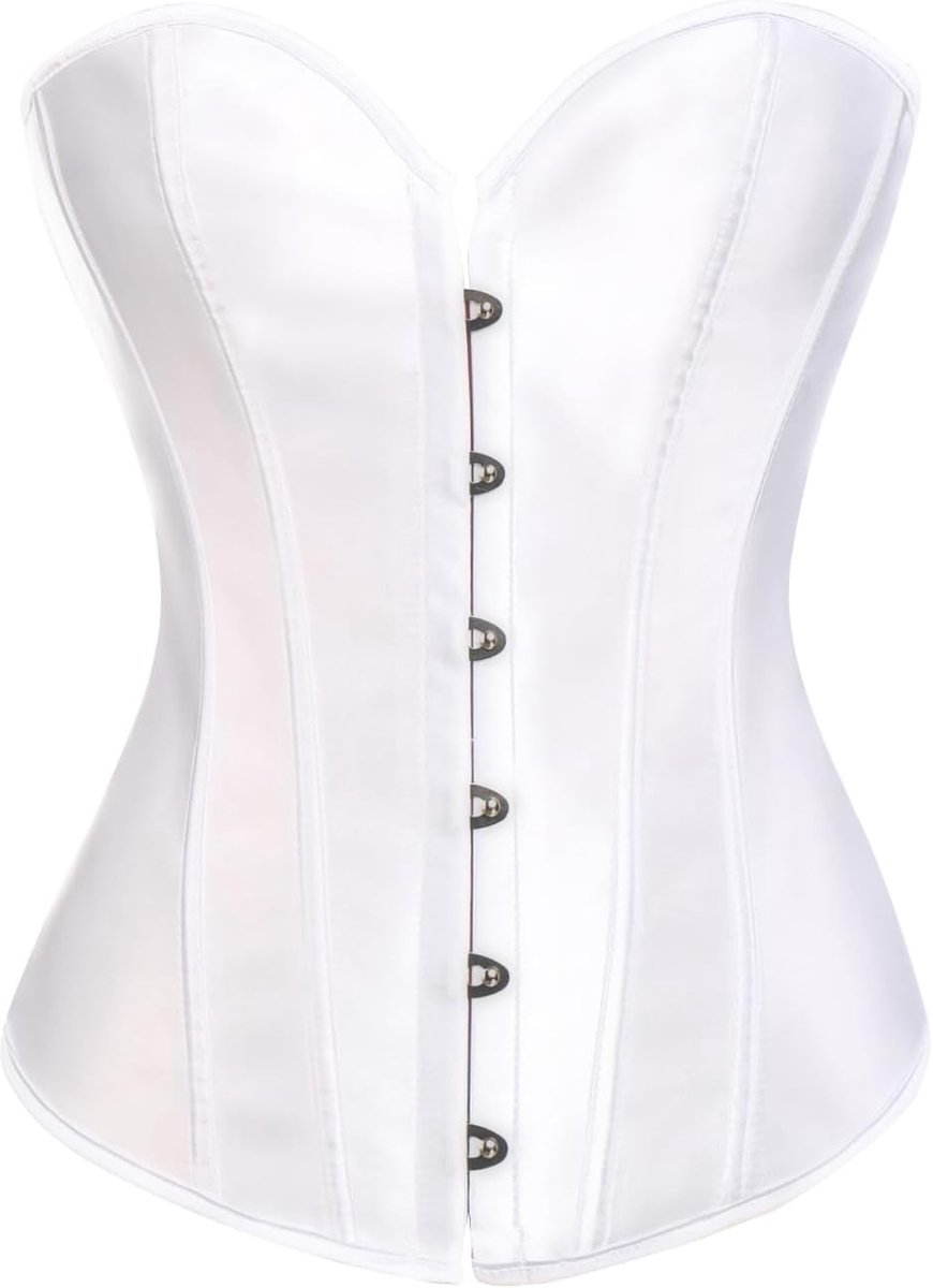 Donna Satin Corsetto Burlesque Modelante Overbust Bustino Top - wit - XXL