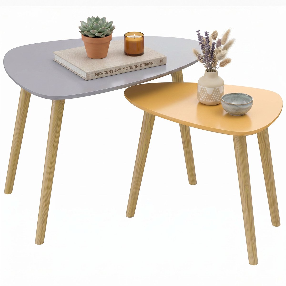 HOMCOM Salontafelset - MDF - 59,5 x 39,5 x 45 cm - Grijs en geel