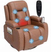 HOMCOM Massage Recliner Sofa-Kunstleder-94L x 85B x 104H cm-Hellbraun
