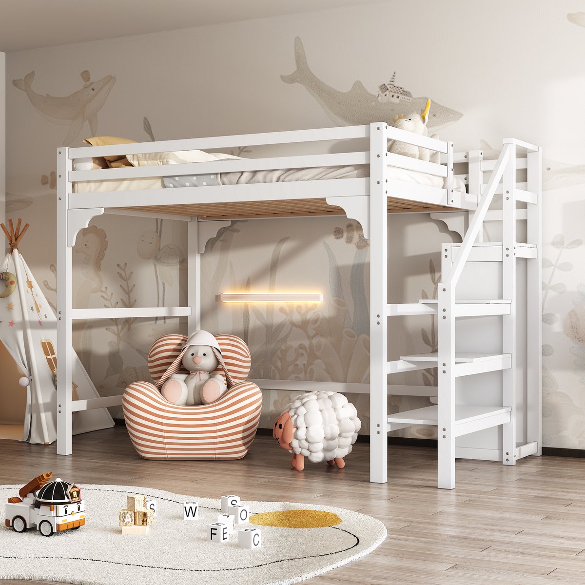Bedframe - voor matras 140 x 200 cm - wit - met opbergruimte en lattenbodem - matras niet inbegrepen - voor de slaapkamer
