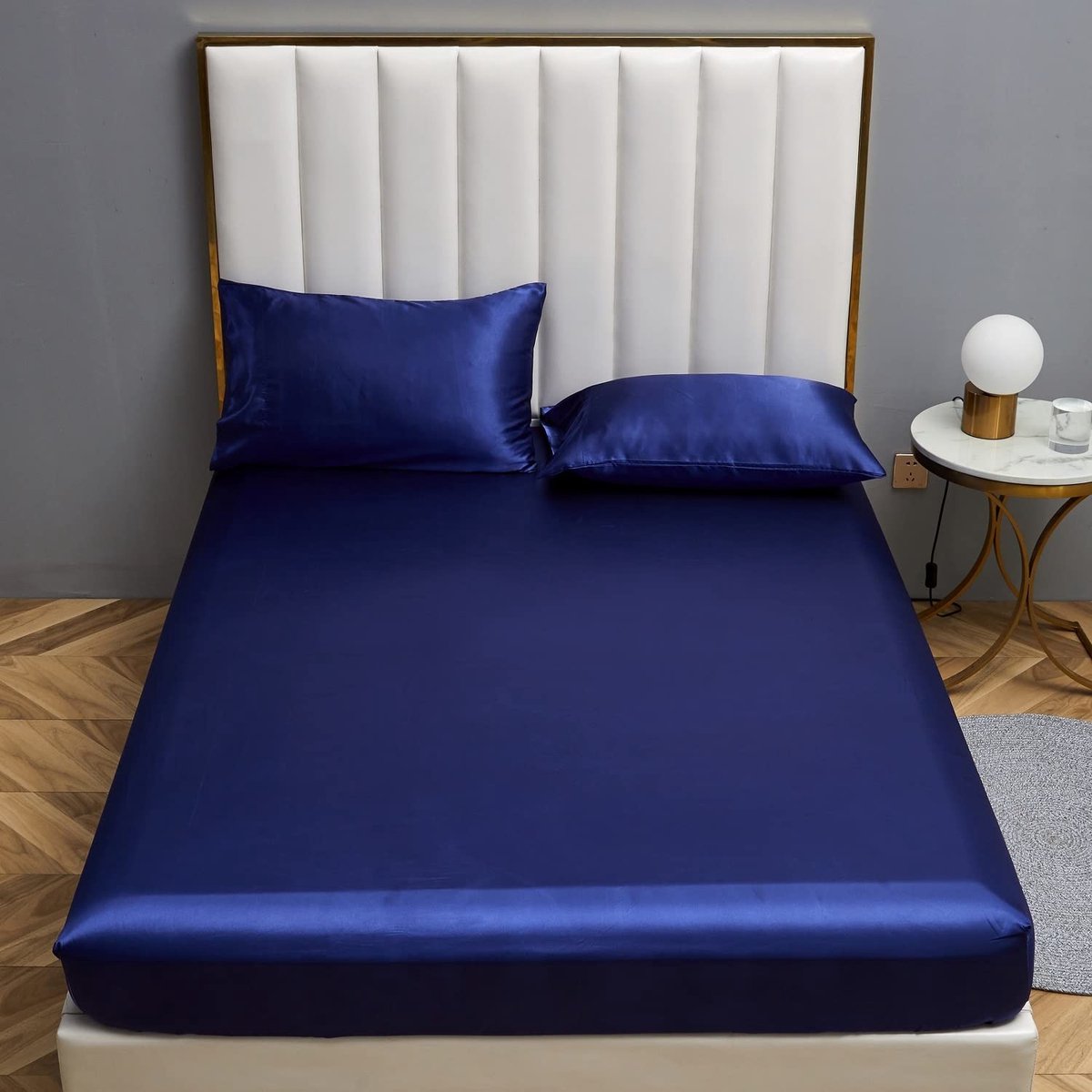 SolidKeus - Luxe Fitted Sheet, 140x200 cm Blauw Satijn