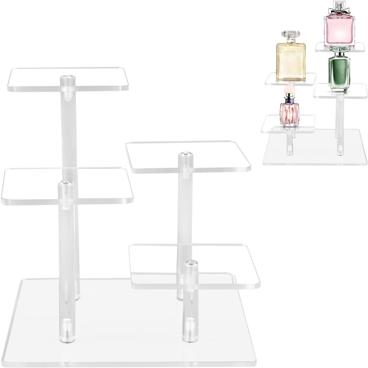 Transparante Acrylic Display Riser voor Parfum, Cosmetica en Sieraden | Stepped Organizer voor Verzamelobjecten en Cupcakes