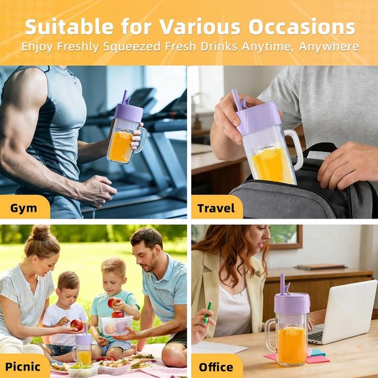 Draagbare Blender - Smoothie Maker - Verse Drankjes Maken - 6 RVS Messen - 400 ml - Ziblue — afbeelding 3