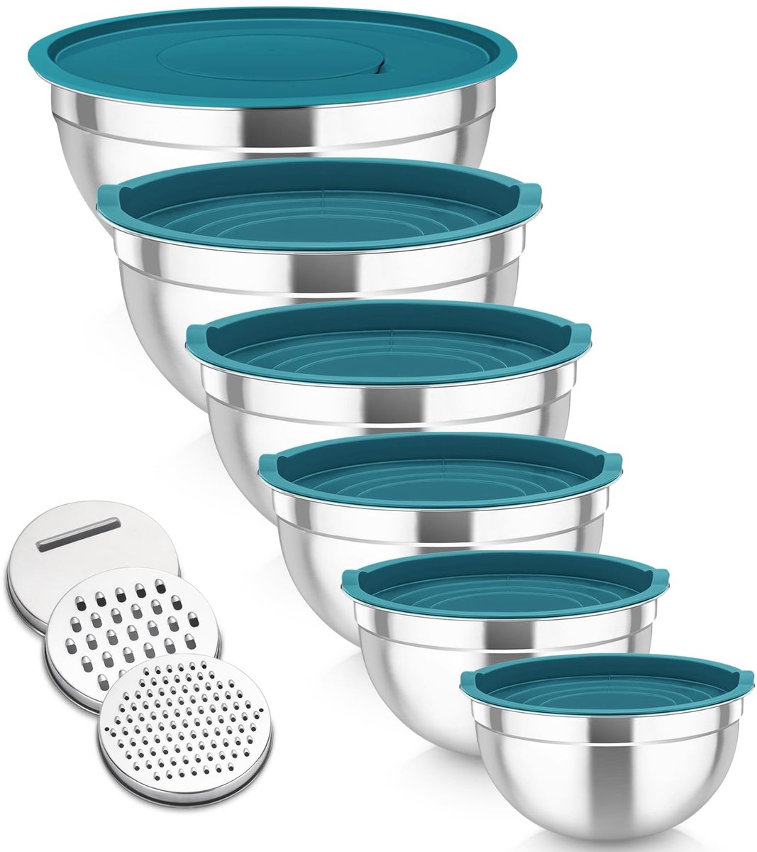 SolidKeus - Set van 6 RVS Mengkommen met Deksel en Raspaccessoires