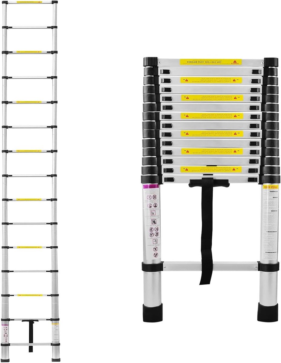 Telescoopladder - Uitschuifbare ladder - Klus Klussen - Antislip Veiligheid - 4.4 meter - Zilver