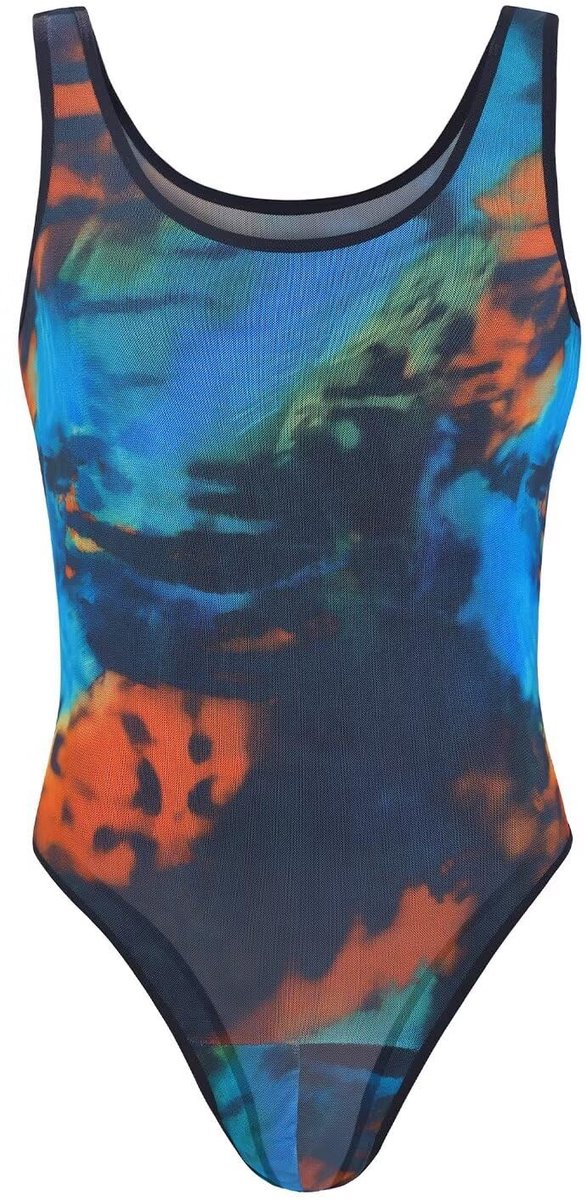 SolidKeus - Heren Mesh Mouwloze Thong Back Body, Ademend en Transparant