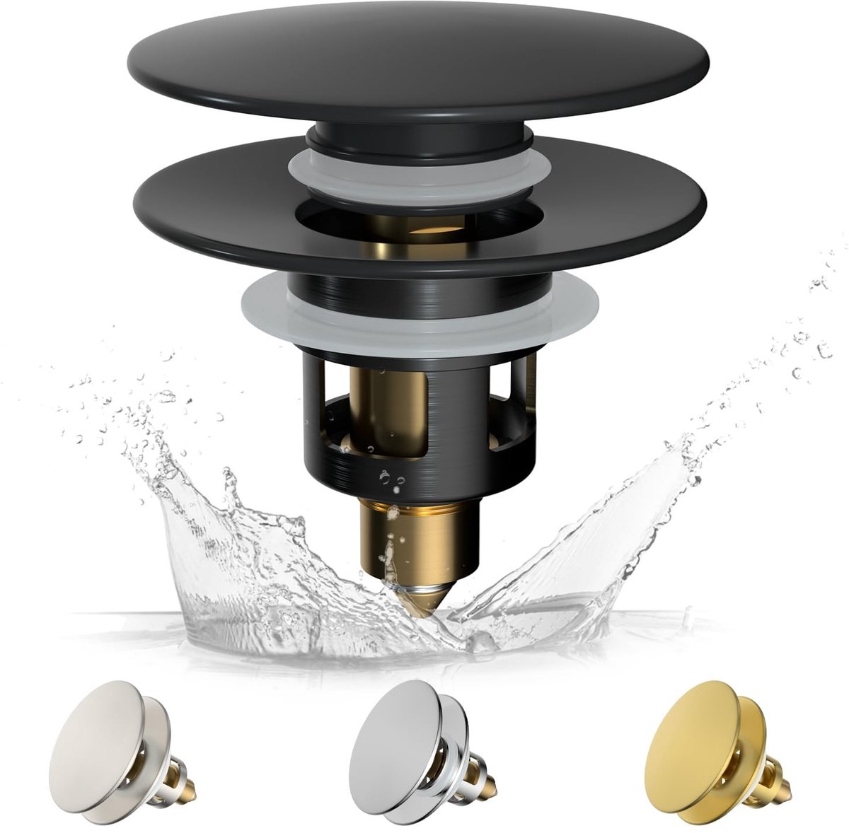 SolidKeus - Pop-Up Afvoerplug met Strainer voor Badkamer, Geschikt voor 28-60mm