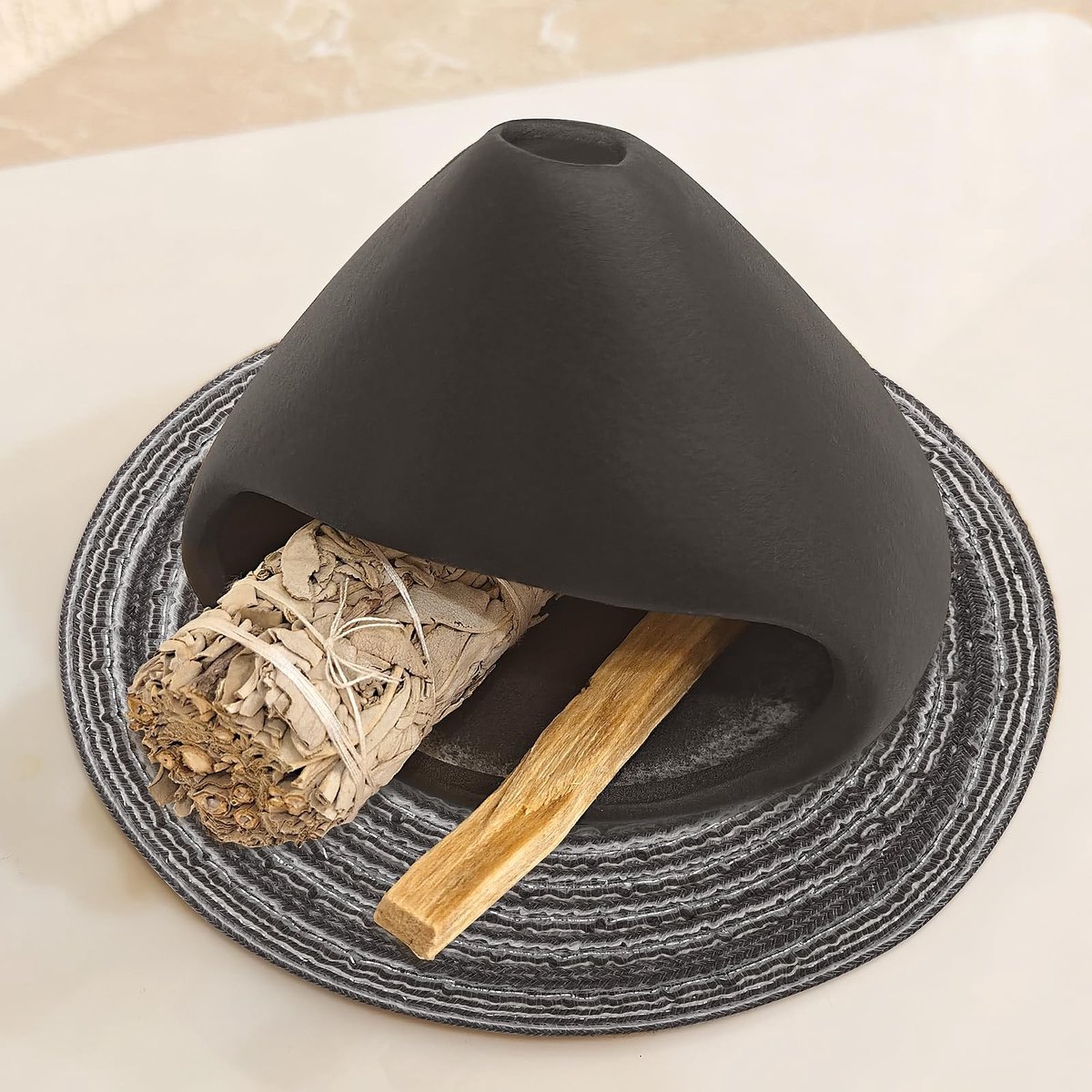 SolidKeus - Palo Santo Houder met Asvang Standaard voor Meditatie Decor (Zwart)