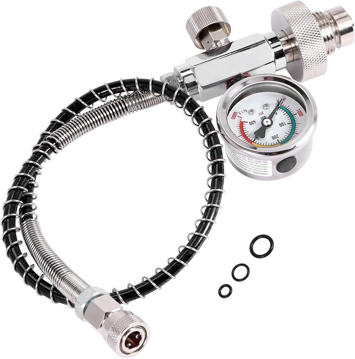 Adapter voor duikflessen met G5/8 DIN aansluiting en 50 cm versterkte slang - ideaal voor luchtvullen, duikaccessoires en luchtcompressoren