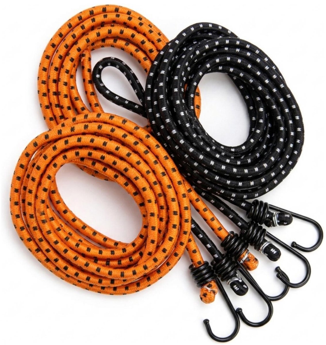 Cogex Bagagespin - 4x - oranje / zwart - 2 haken - 1 mtr - elastiek - bagagebinder/bindelastiek
