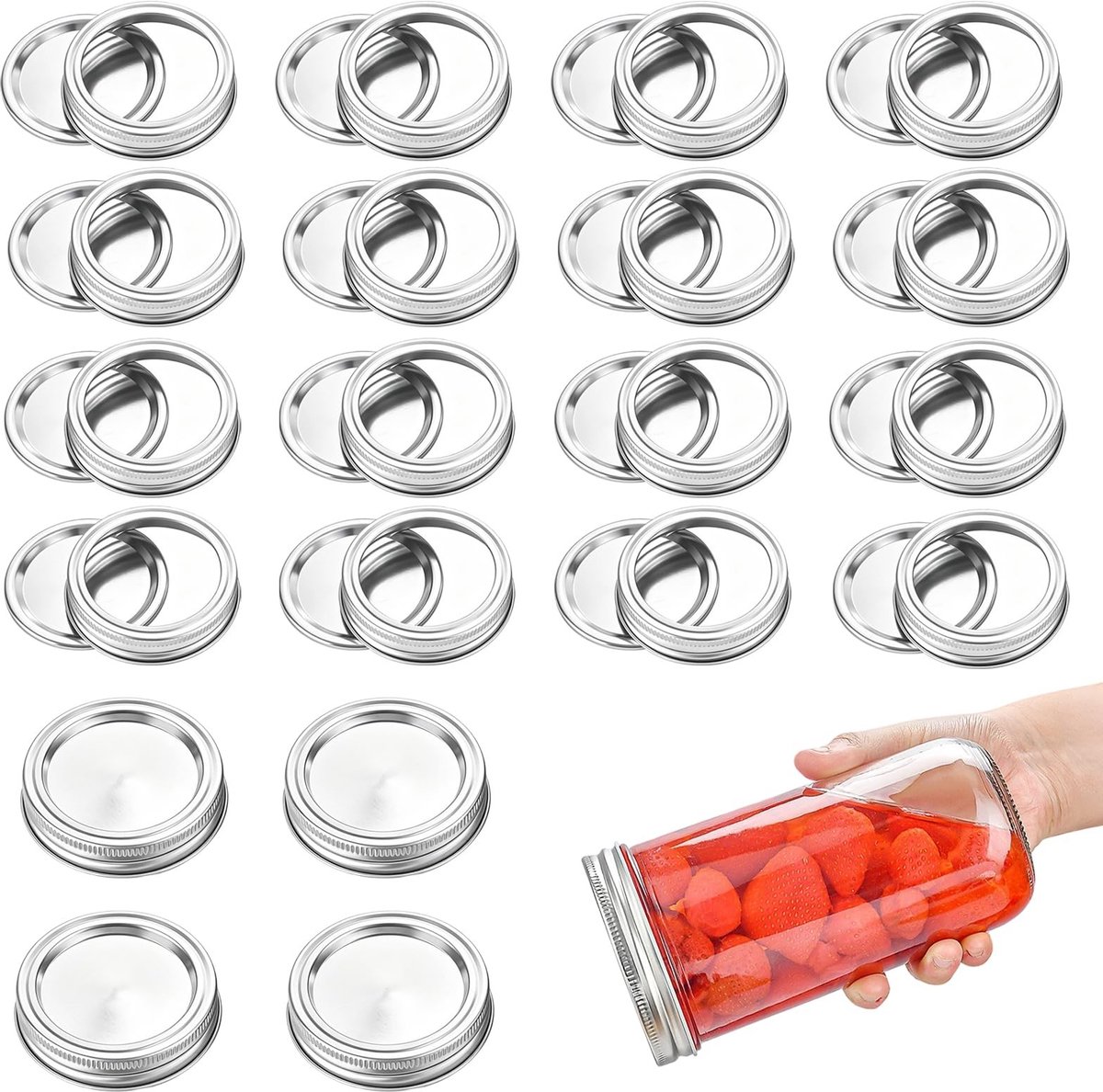 SolidKeus - 20 Stuks Herbruikbare Deksels voor Mason Jars 70 mm