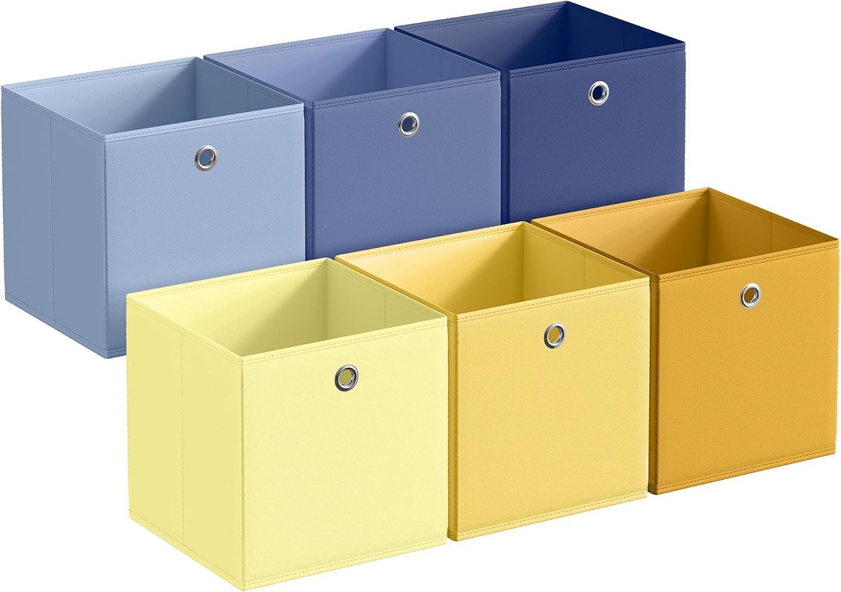 SONGMICS Opbergdoos, set van 6, stoffen doos, 33 x 33 x 33 cm | Opbergdozen, vouwdoos, organizer, opbergmand, geurloos, voor kubusplank, meerkleurig,