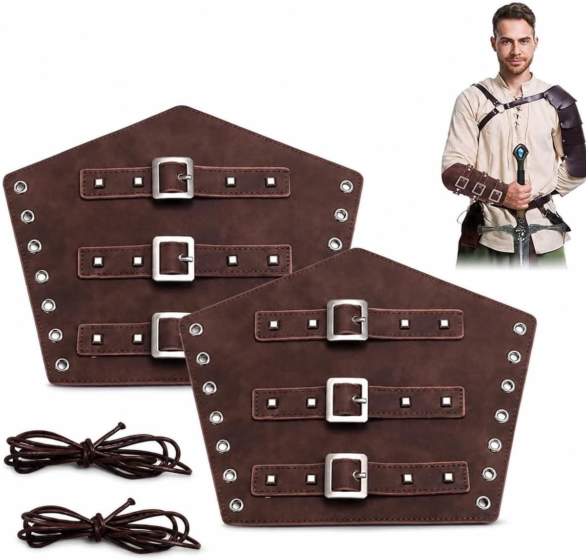 Viking Stijl Lederen Arm Beschermers Set van 2 - Verstelbare PU Lederen Bracers voor Cosplay, Carnaval en LARP - Zwart en Duurzaam