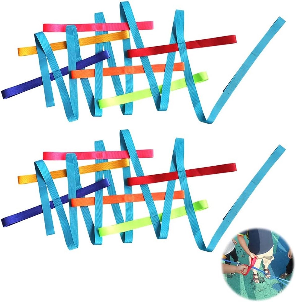 Veiligheidswandellijnen voor Kinderen - 2 Stuks met Kleurrijke Handvatten voor Peuters en Kleuters, Ideaal voor Kinderopvang en Scholen (145,6 Inch)