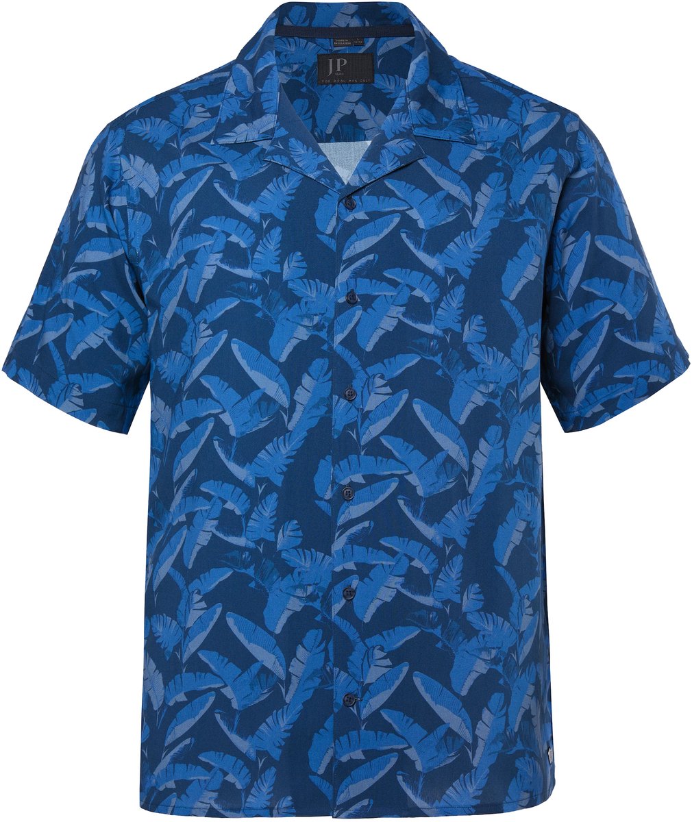 JP 1880 - Heren - Overhemd korte mouwen viscose Cubaanse kraag all-over print - Navy blauw - Maat L