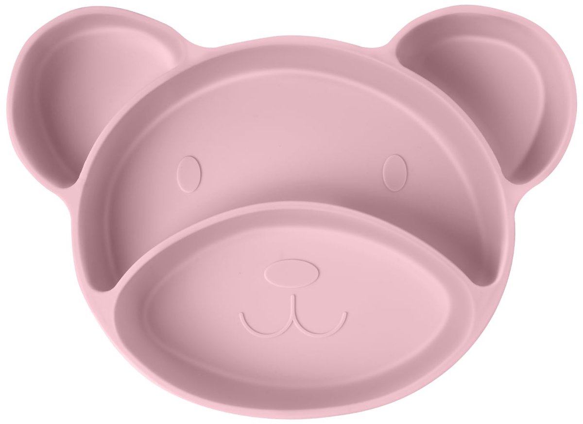 Siliconen Baby Bord met Placemat - Antislip Zuignap - BPA-vrij - Magnetron- & Vaatwasserbestendig - Kinderbord voor Baby's & Peuters - Roze Beer