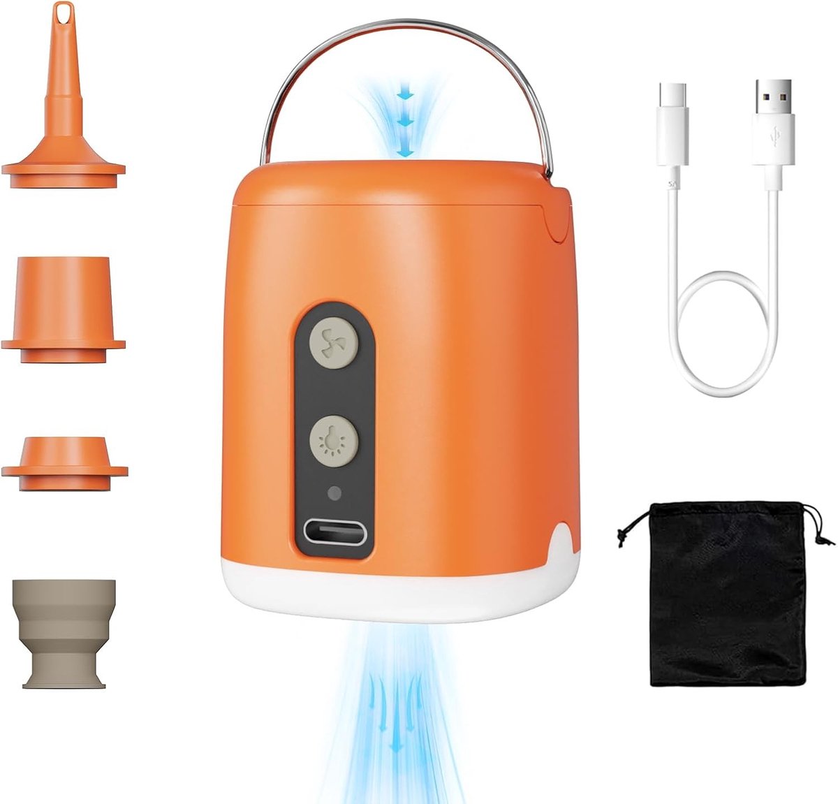Elektrische Luchtpomp - Oranje - 1600 mAh - Draagbare 3-in-1 Luchtpomp met LED-verlichting - Voor Opblaasbare Items
