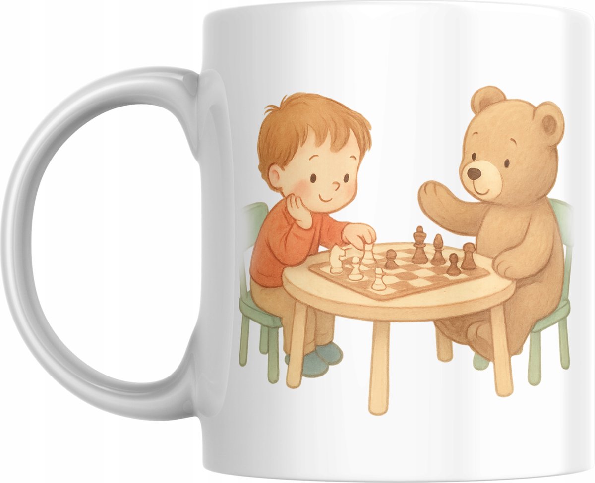 Leuke mok met schaakbier en jongen - perfecte cadeau