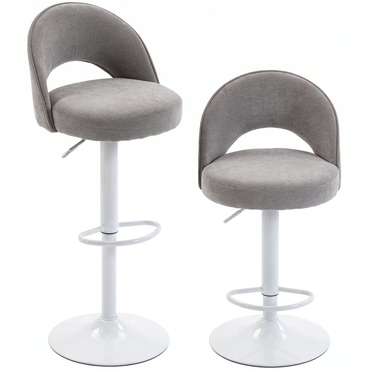 Sogiol® Set van 2 Barkrukken - In Hoogte Verstelbaar - Chenille - 360° draaibaar - Grijs