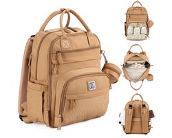 Brisby Premium Luiertas – Uitgebreide en Functionele Verzorgingstas – met Buggymontage – Anti Diefstal Vakken - Reistrolley Sleeve - Levenslange Garantie - Camel Brown