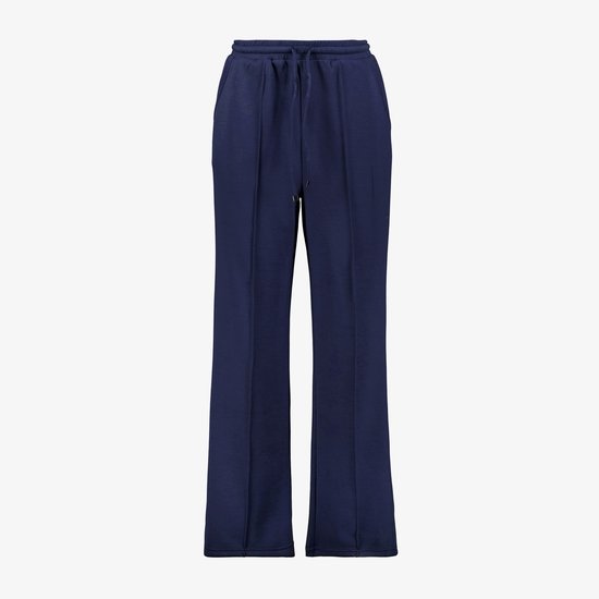 Donkerblauwe wijde pantalon met trekkoord en steekzakken.