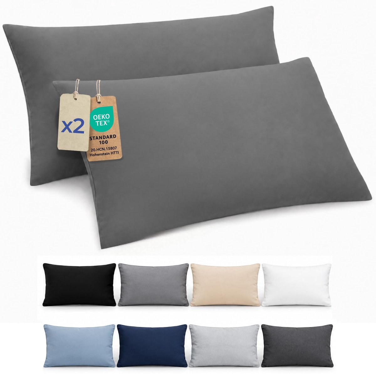 Set van 2 Kussenhoezen 40 x 80 cm, Donkerblauw, Microvezel met Rits