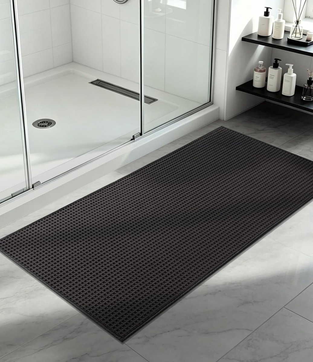 Badkamertapijt - 60 x 120 cm - wafelbadmat - antislip - wasbaar - absorberend - zacht - donkergrijs - badmat voor badkamer