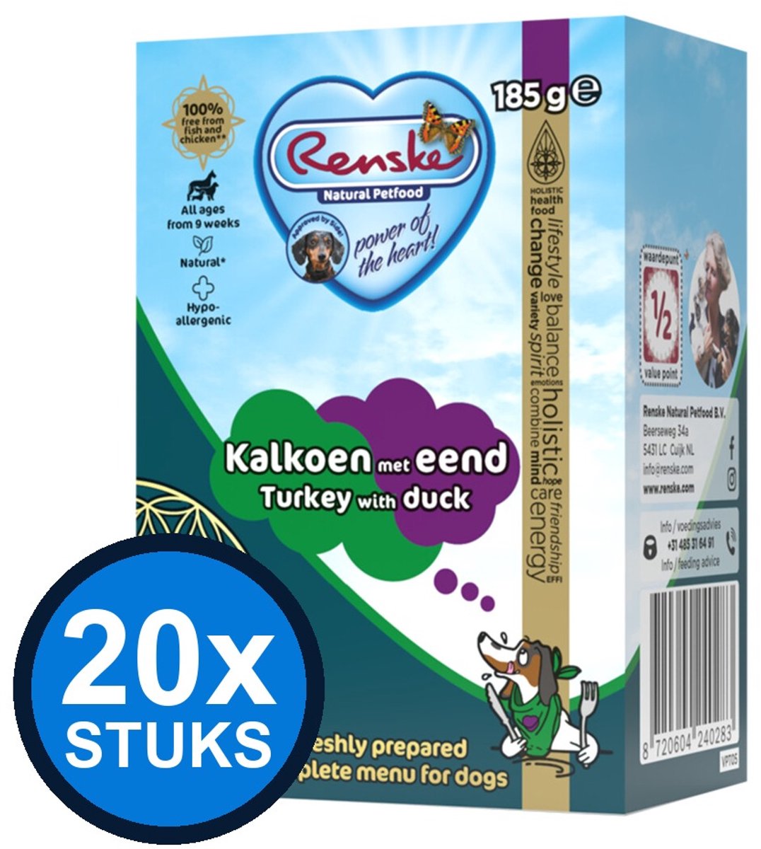 Renske Renske vers vlees maaltijd hond kalkoen/eend 95gr