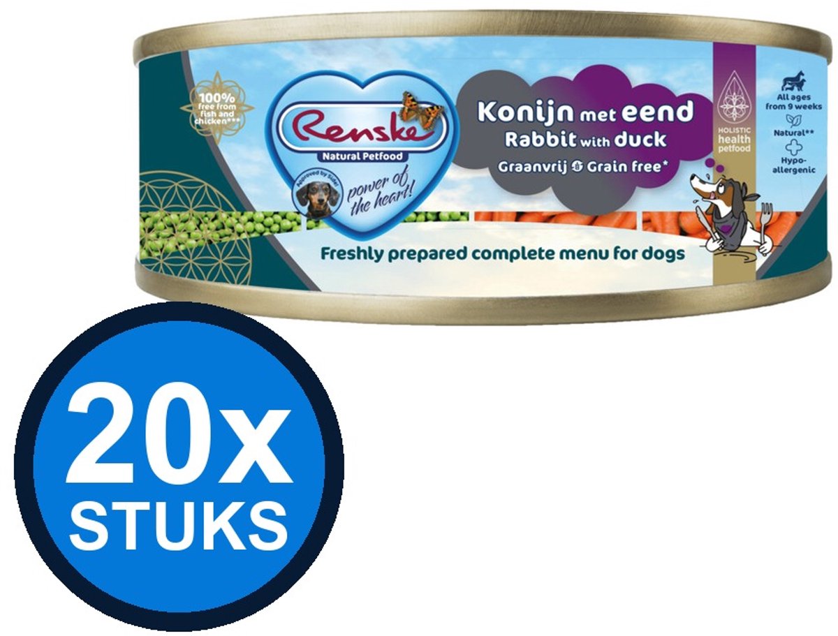Renske Renske vers vlees maaltijd hond eend/konijn grnvr 95gr