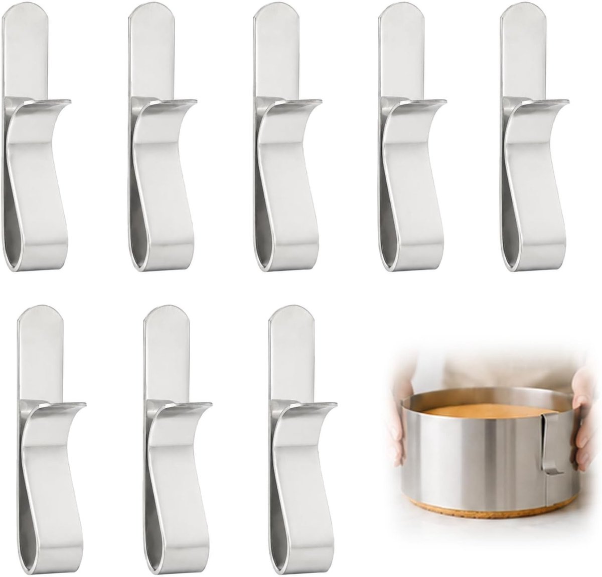 Set van 8 roestvrijstalen bevestigingsclips voor perfecte grip bij taarten, desserts en gebak, onmisbare bakaccessoires voor elke bakliefhebber
