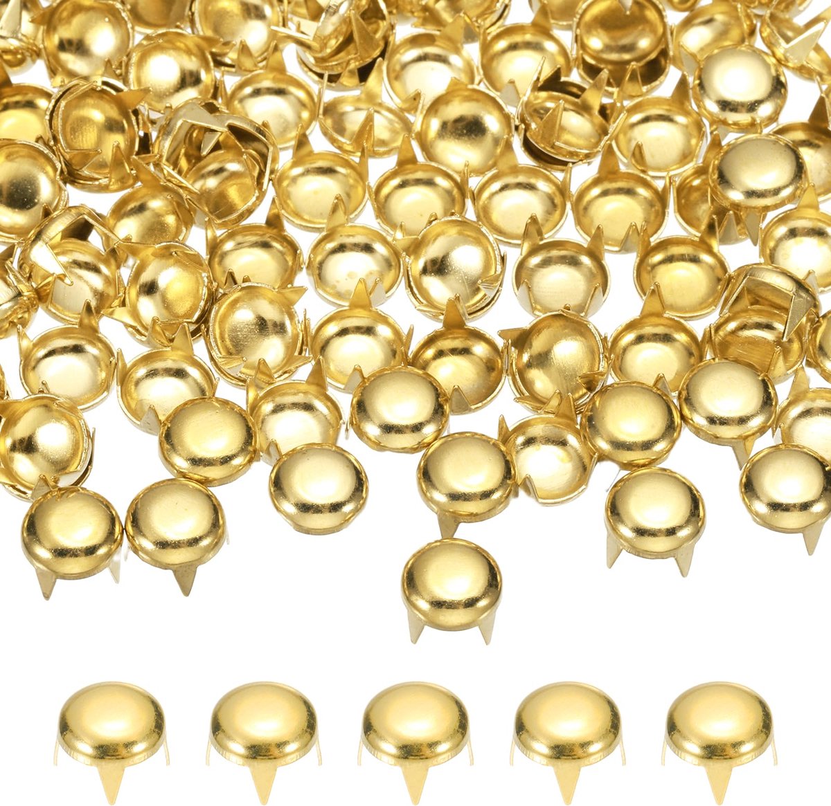 Ronde Dom Nieten - 90 stuks, 7mm, goudkleurig met metalen kop