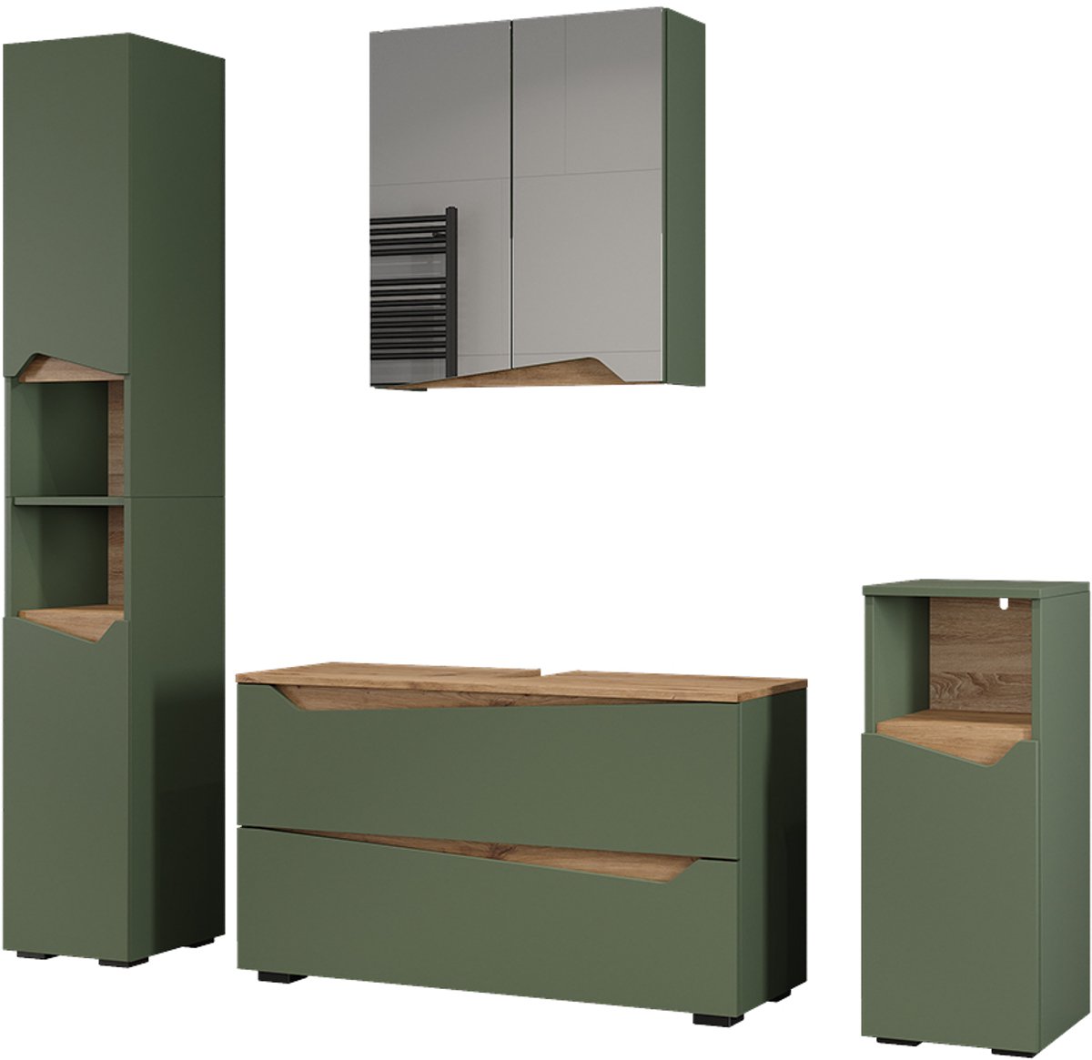 Vicco Badkamermeubelset Marelle, Groen/Artisanaal eiken, 4-delig
