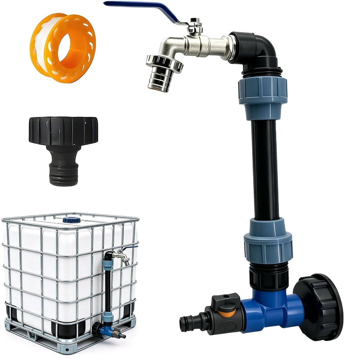 SolidKeus - 2-in-1 IBC Uitloopkraan en Zwanenhals voor Tuin