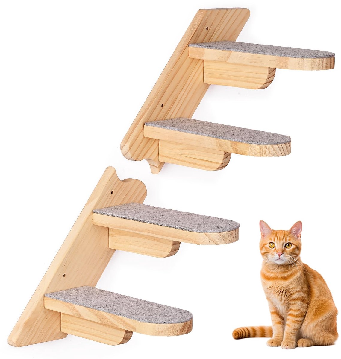 SolidKeus - Wandgemonteerd Kattenspel Meubel met 4 Treden van Hout