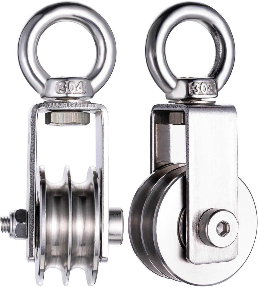 SolidKeus - Dubbele Pulley met 2 Kogellagers, 304 RVS voor 8 mm Touw, 250 kg Laadcapaciteit, Set van 2