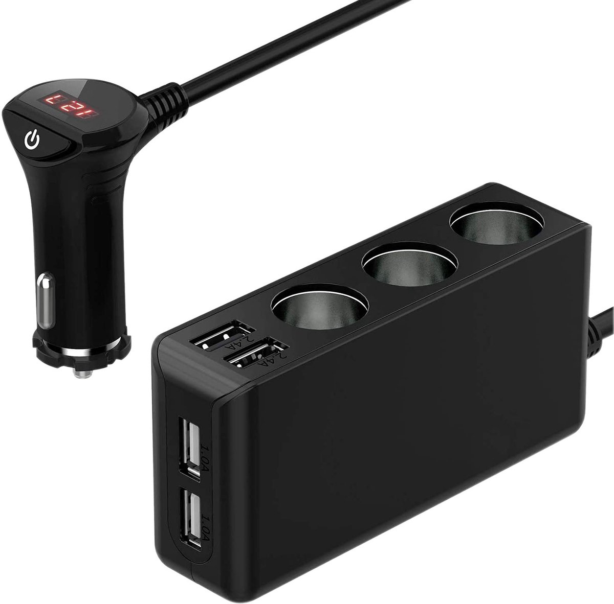 SolidKeus - 3-Weg Sigarettenaansteker Adapter met 4 USB Poorten voor Auto