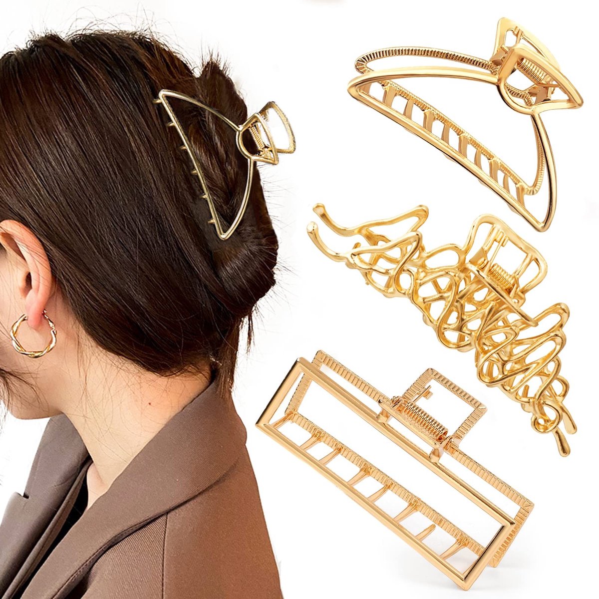 SolidKeus - Set van 6 Grote Acryl Haarclips voor Vrouwen