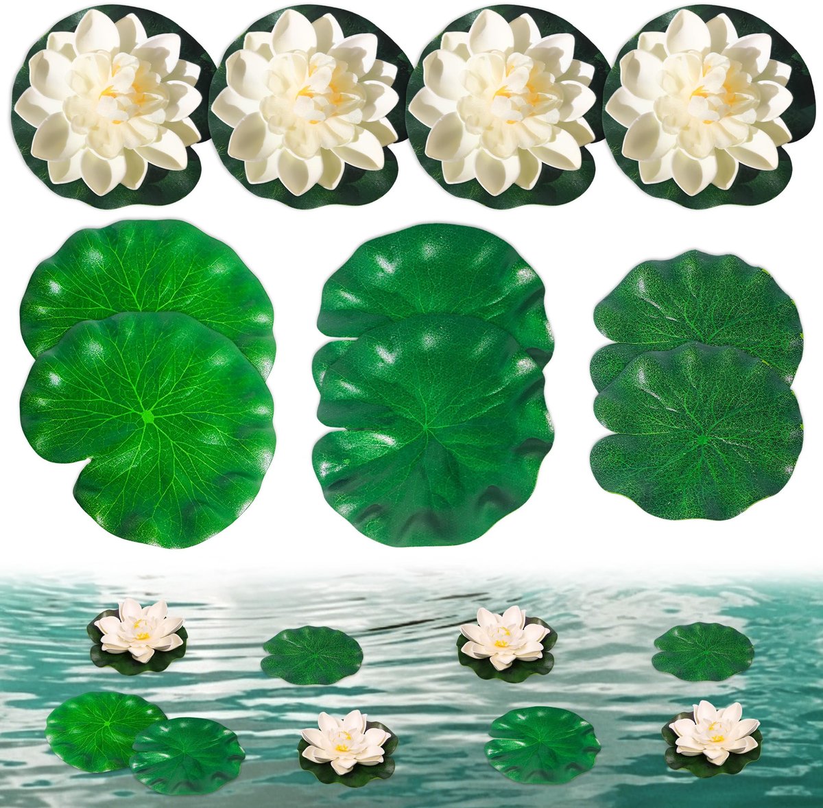 SolidKeus - 10 Stuks Kunstmatige Lotusbloemen met Bladeren
