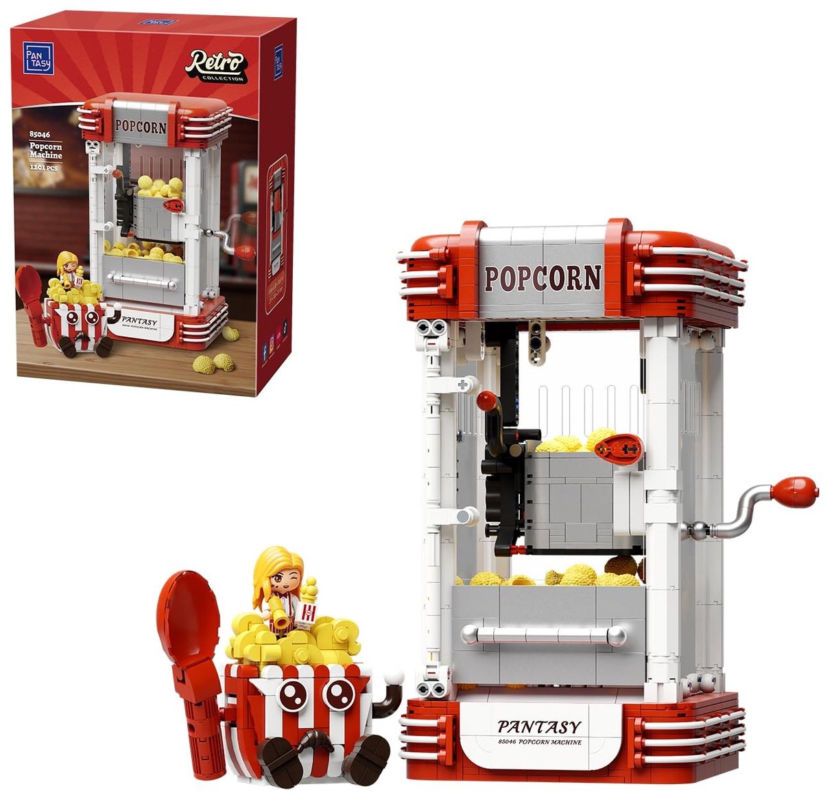 SolidKeus - Vintage Popcorn Machine Bouwset met Realistische Elementen