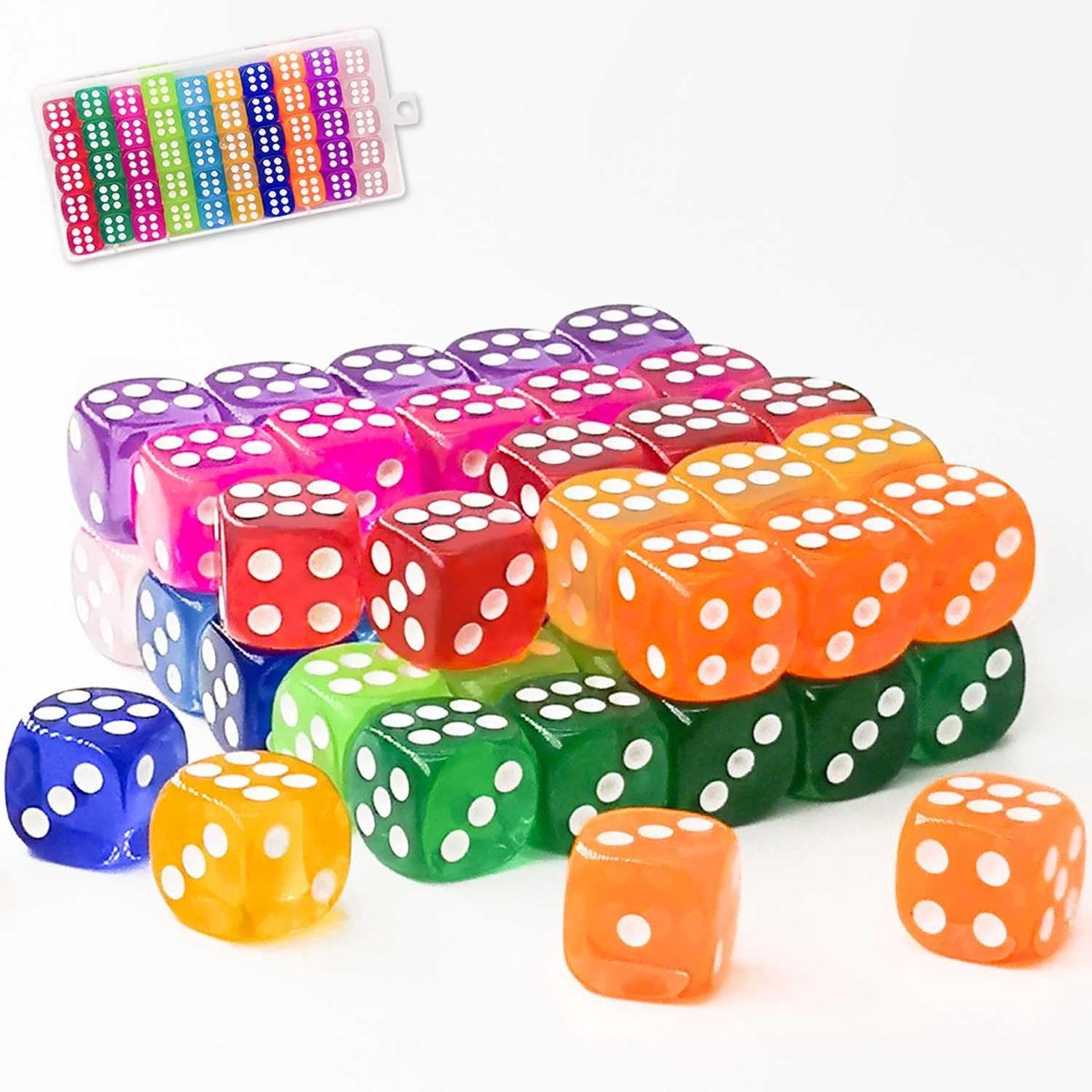 SolidKeus - Set van 50 Kleurige Dobbelstenen 14mm met Opbergdoos