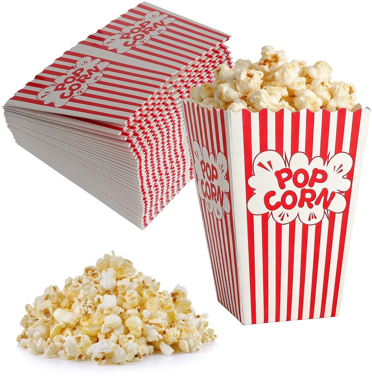SolidKeus - Set van 32 Retro Popcorn Bakjes met Rood-Witte Strepen