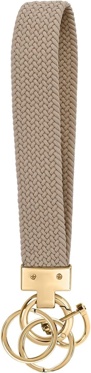 Macramé sleutelhanger voor vrouwen, korte elastische sleutelband in boho-stijl (Lotusroze)