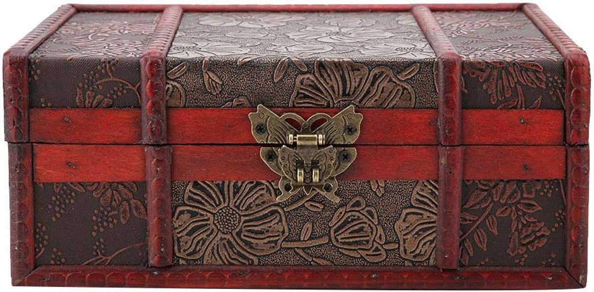 Houten Opbergdoos Grote Capaciteit Vintage Decoratieve Doos Sieraden Schatkist Organizer voor Kantoor, Kamer Decoratie(Lotus with lock)