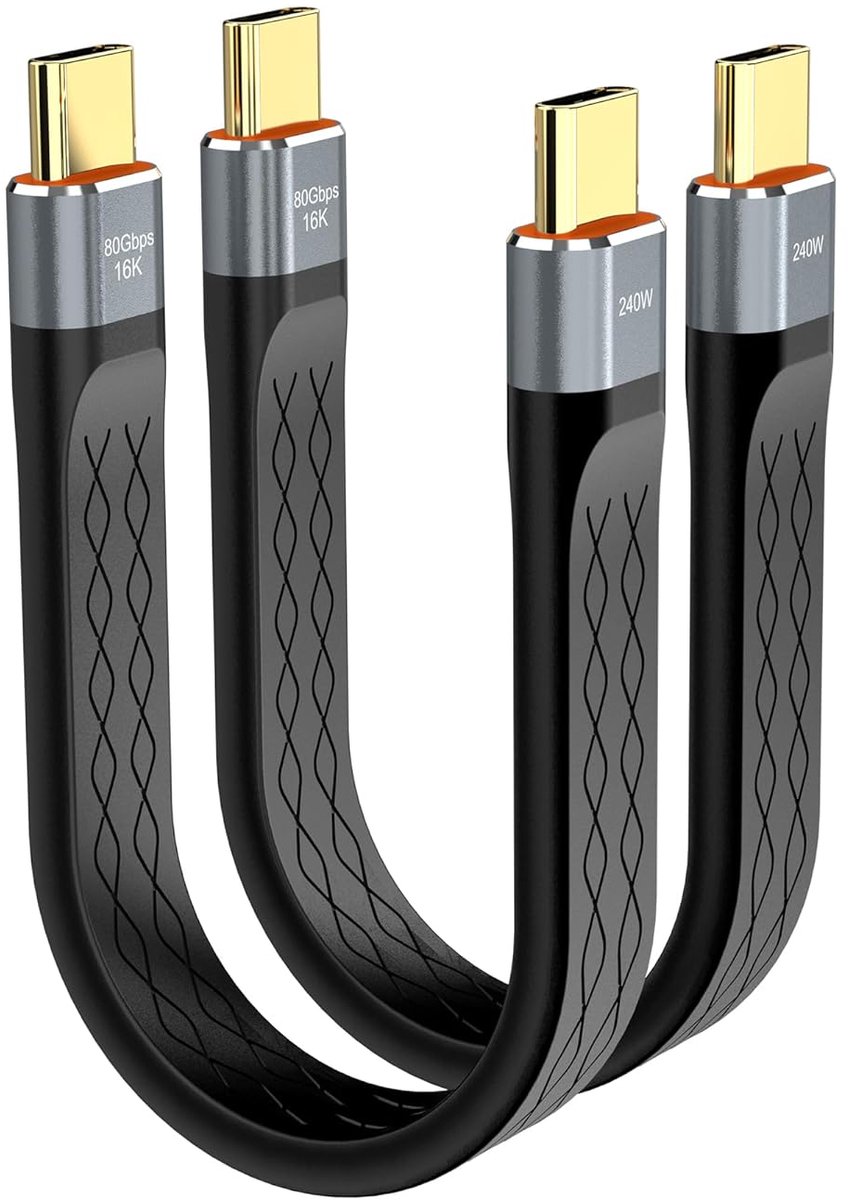 80 Gbps USBC 4-kabel, compatibel met Thunderbolt 5/4, [13CM], platte FPC USB C-kabel, 240W PD snel opladen, 80G gegevensoverdracht, 16K 8K voor iPhone 17 MacBook Hub Dock M4 M3 SSD Laptops Monitor