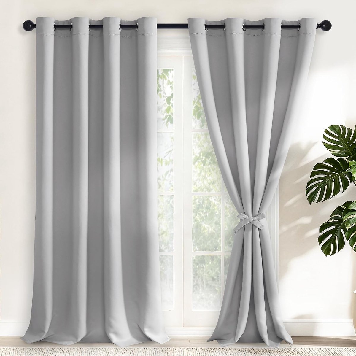 Verduisteringsgordijnen met ringen, zilvergrijs ondoorzichtige gordijnen, set van 2, 140 x 260 cm (breedte x hoogte), zachte schuifgordijnen voor slaapkamer, woonkamer enz.