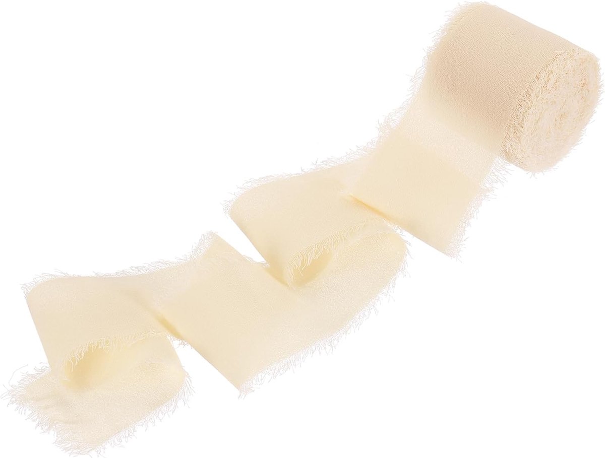 1,5 inch x 13 m katoenen franje lint, 1 rol handgemaakte gerafelde stof katoenen lint voor doe-het-zelf ambachten boeketten bruiloft decor geschenkverpakking, champagne
