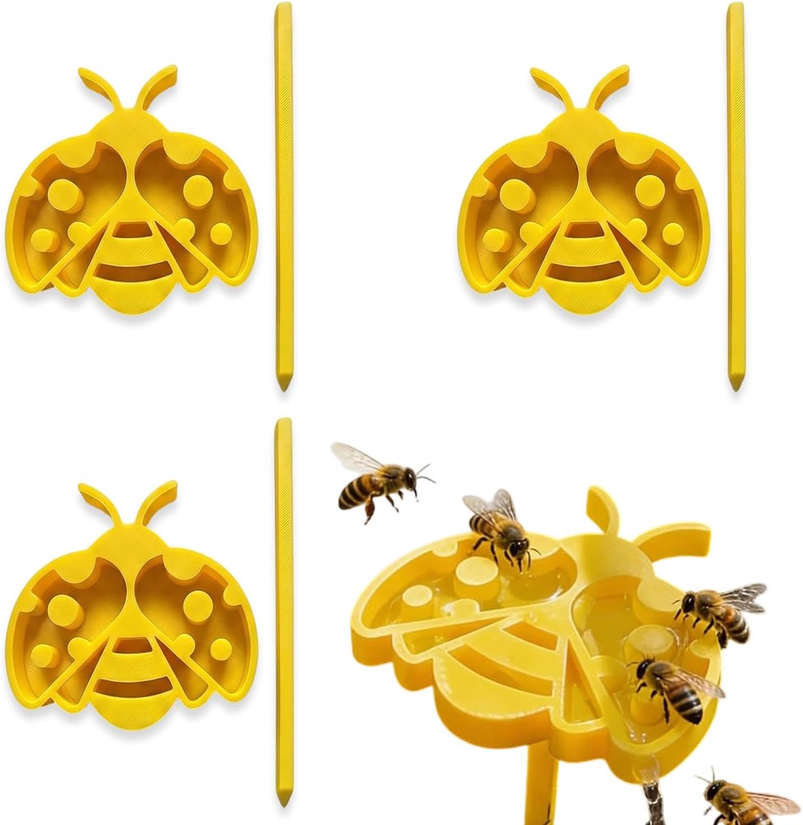Drinkbak voor bijen, set van 4, bijenvoeder in bijenvorm voor tuin, drinkstation voor insecten en vlinders, tuindecoratie voor buiten, bijenaccessoires