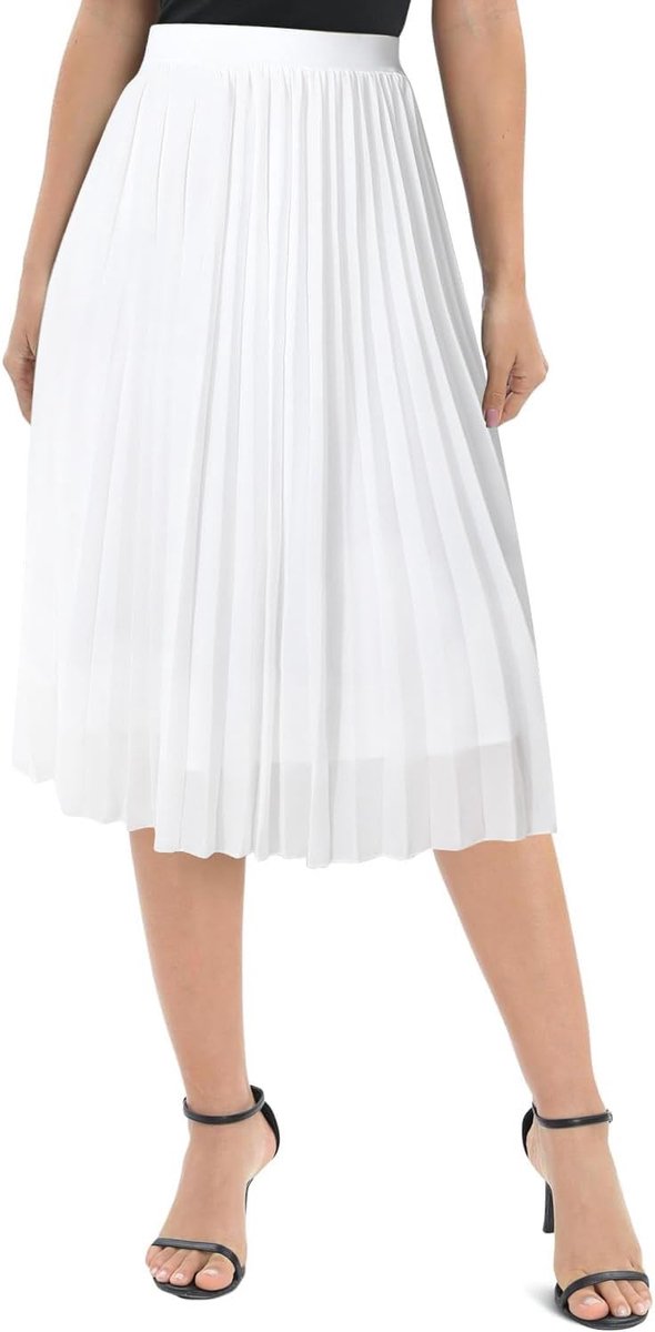 Damesrok, elegant, chiffon, elastische taille, A-lijn, plooien, knielang, midi-rok met voering, zomer, basic